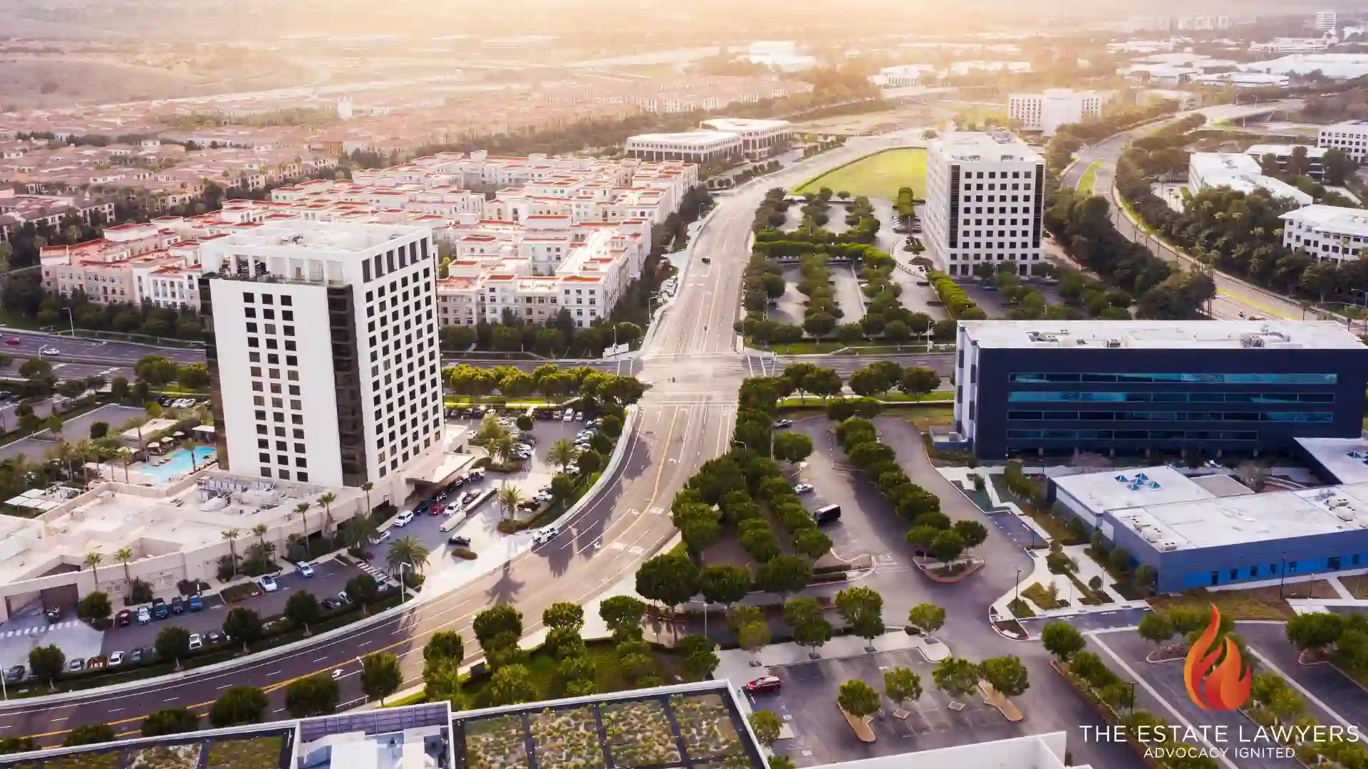 Aerial view of Irvine, CA where cases of Fiduciary Breach that occur