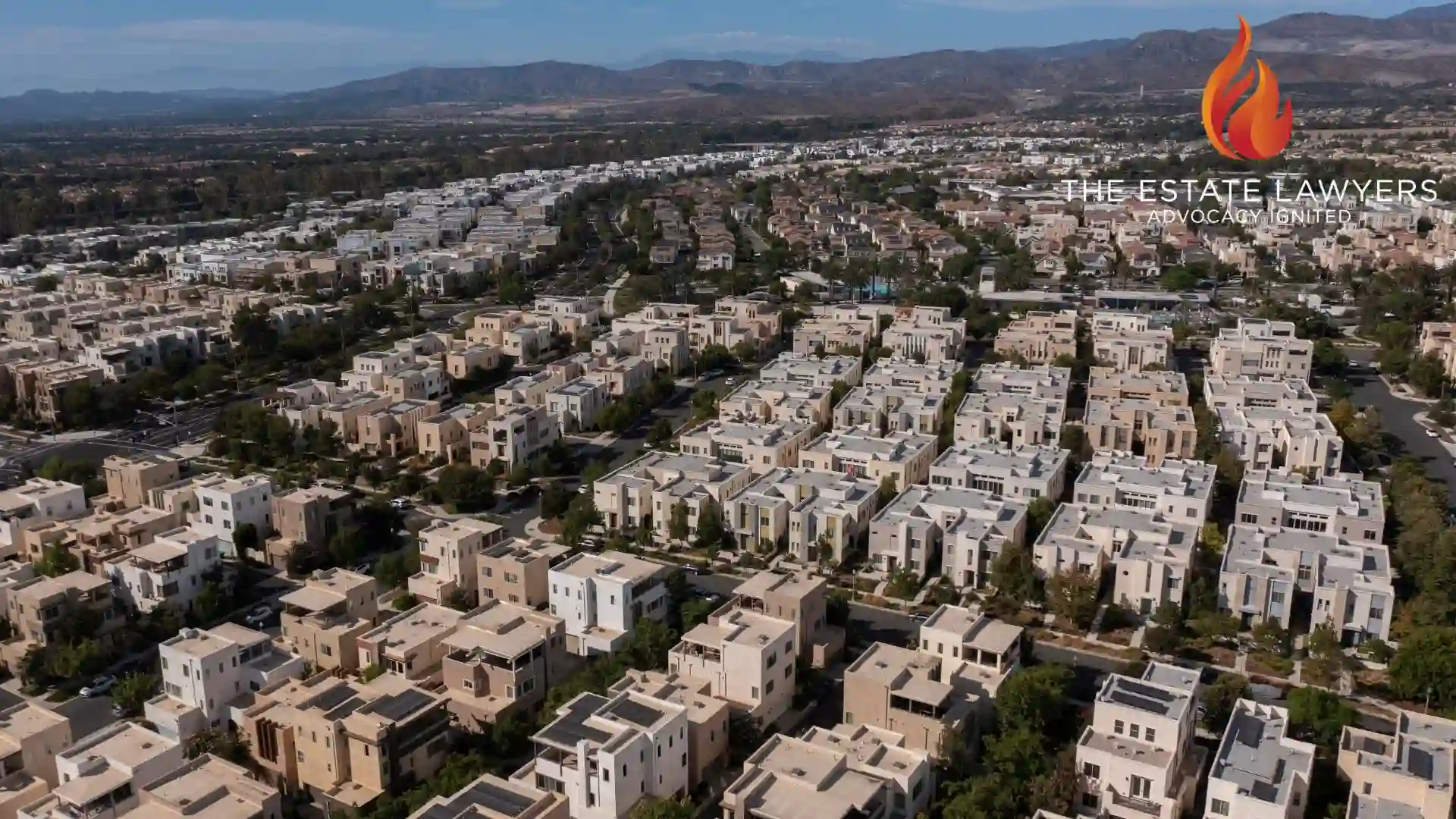 Aerial view of suburban housing neighborhood in irvine, California, where inheritance dispute cases are common