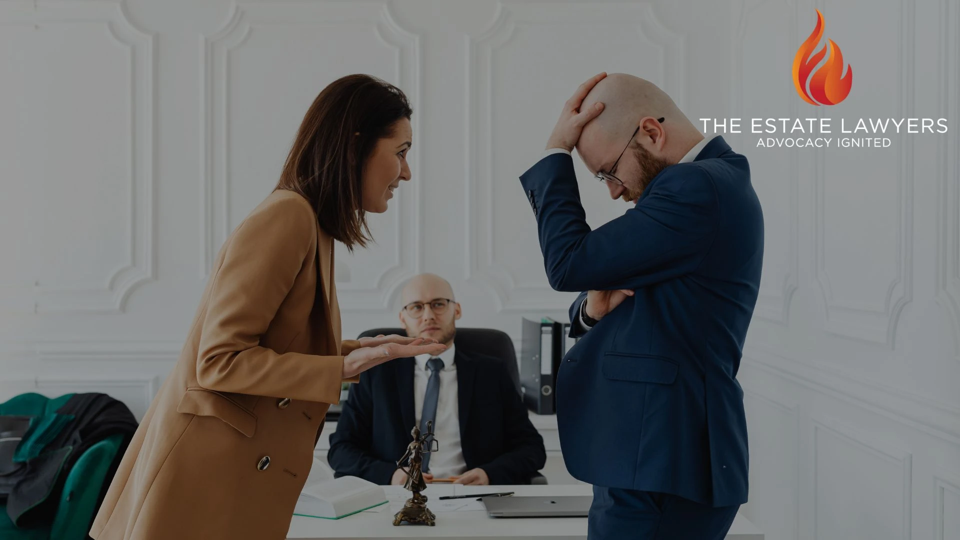 Lawyer mediating dispute between two siblings fighting over unequal inheritance distribution