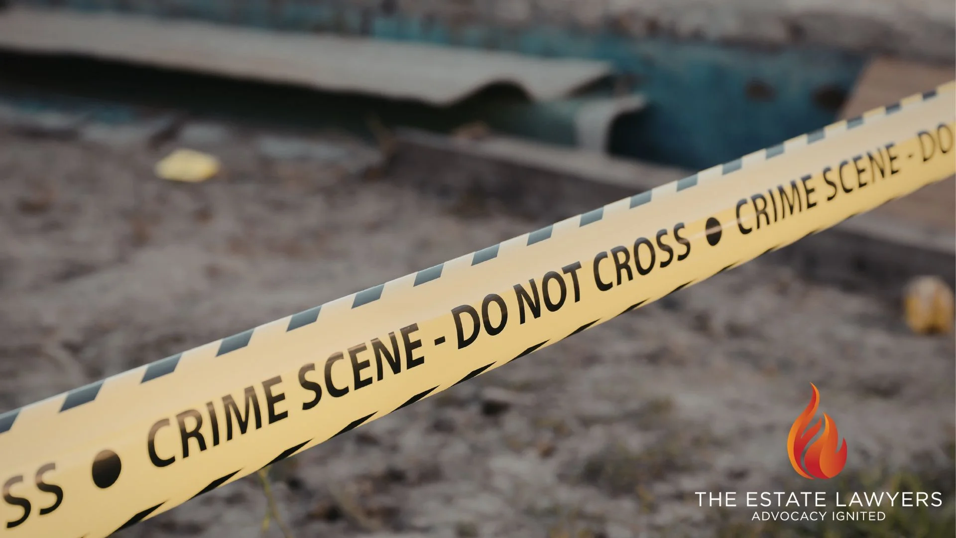Crime scene tape near dirt ground