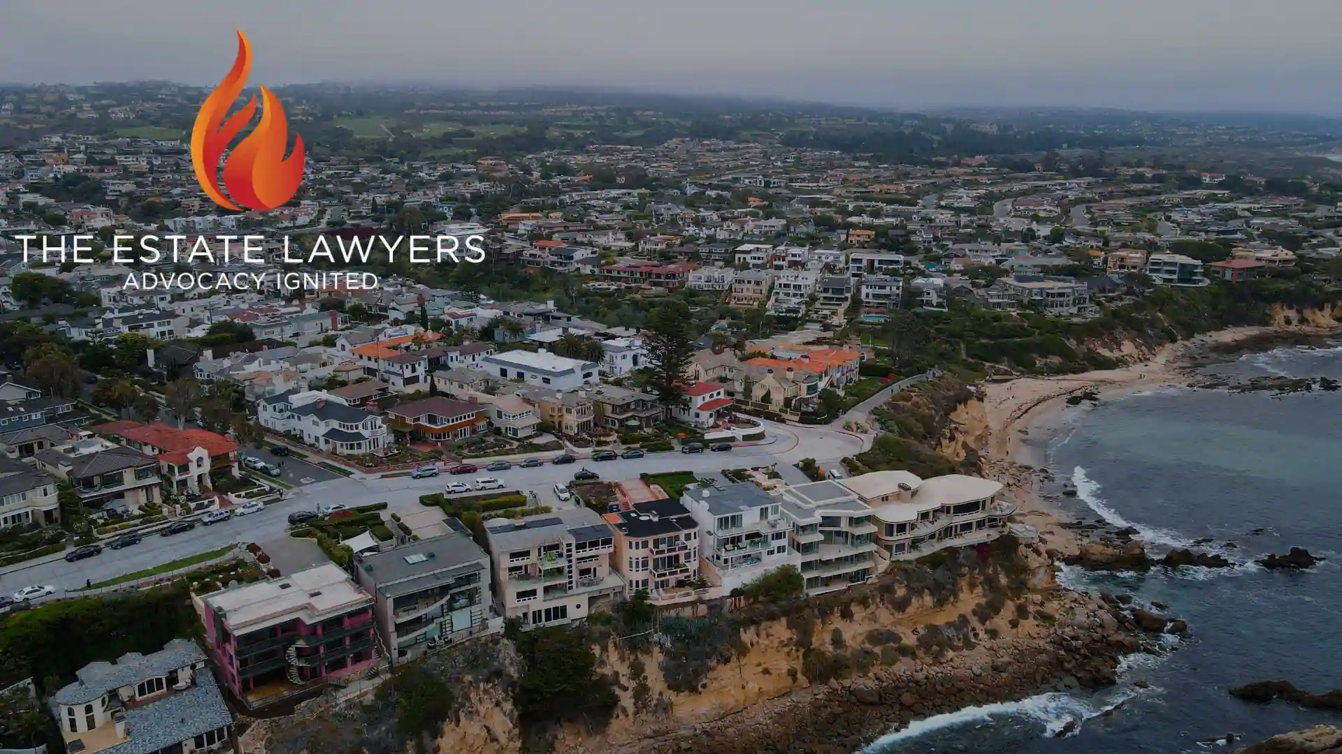 Aerial view of Coastal Corona Del Mar in Newport Beach, California, where many residents need trust litigation services.